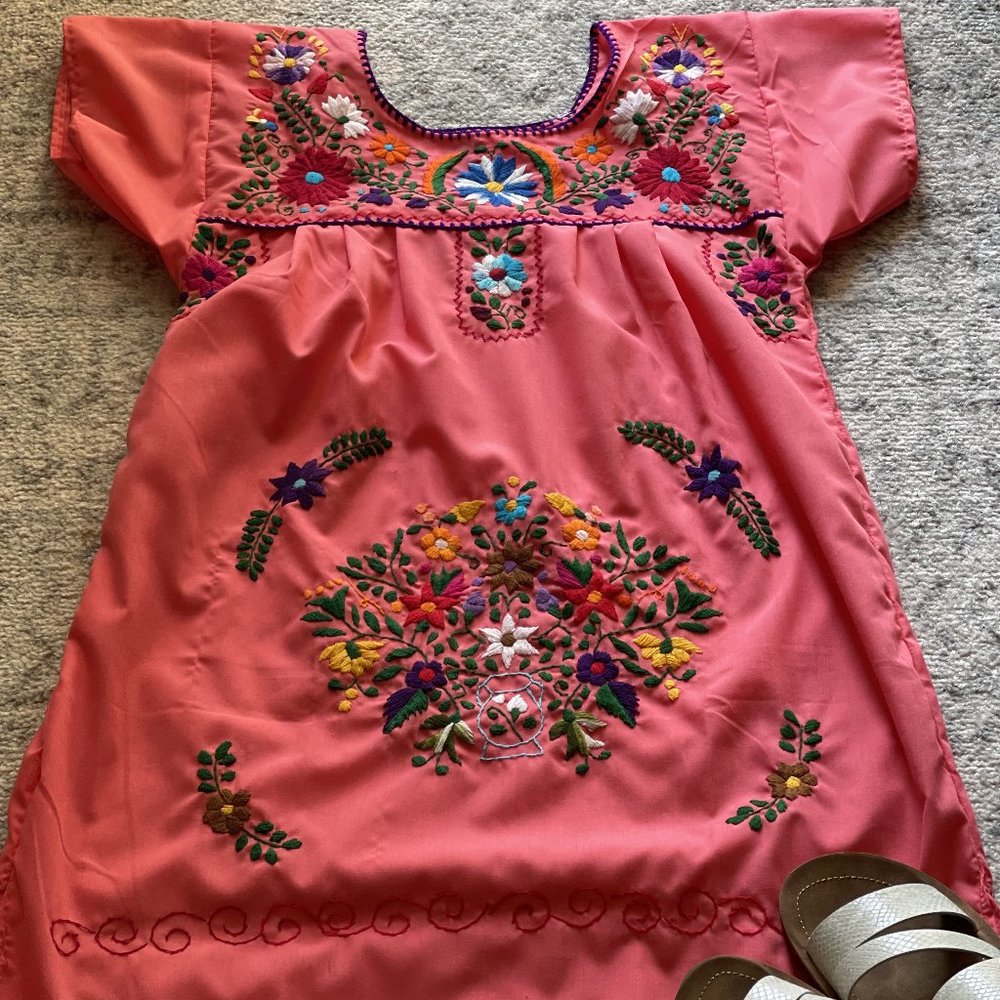 Coral Embroidered Dress